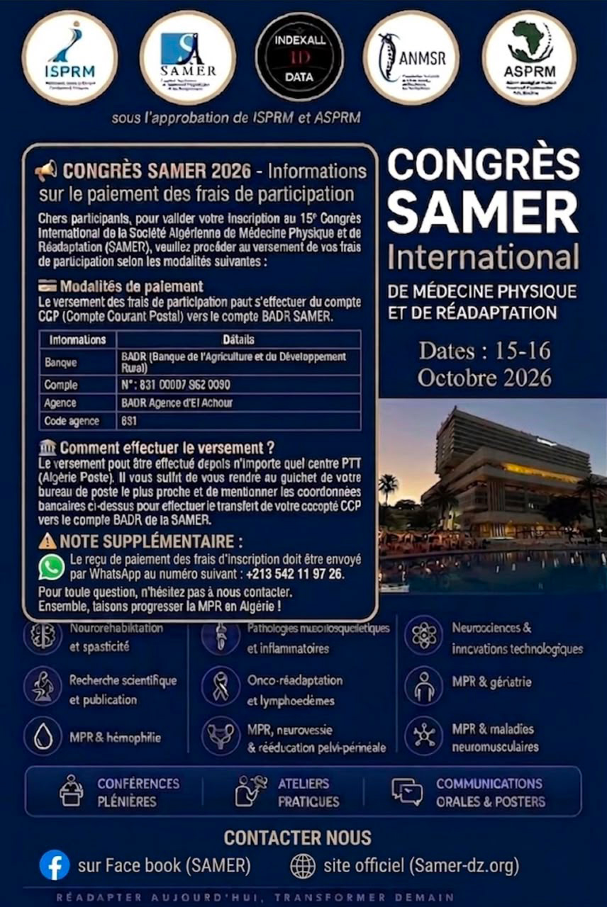 15 ÈME CONGRÈS INTERNATIONAL DE LA MÉDECINE PHYSIQUE ET DE RÉADAPTATION 